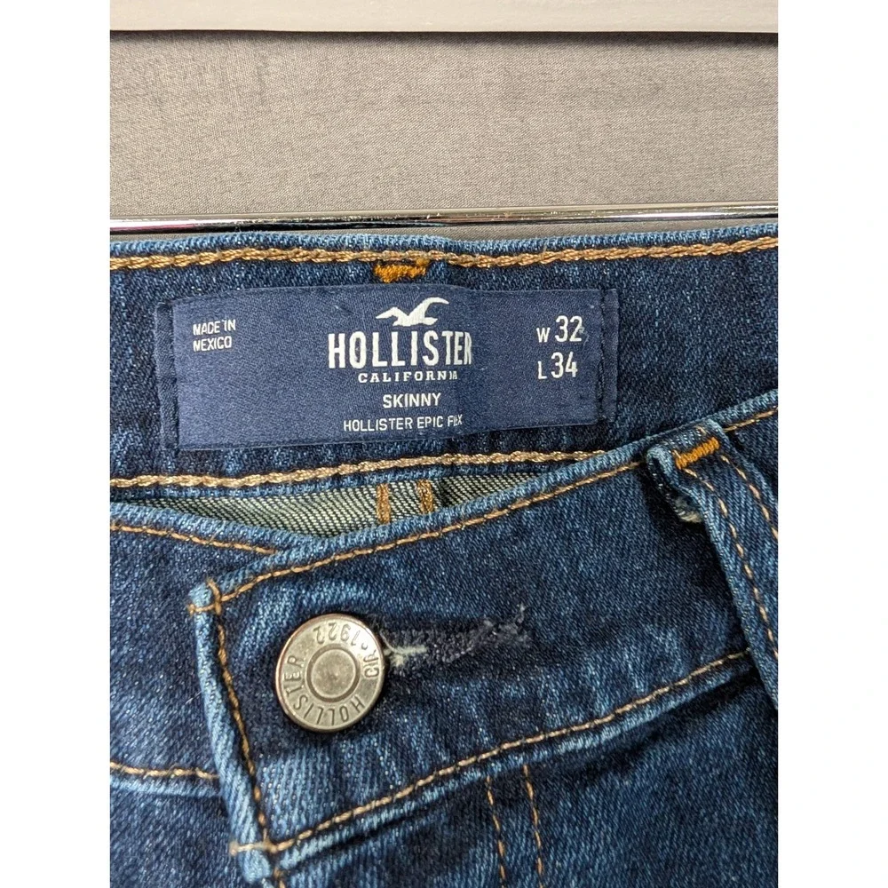 Hollister Mens Skinny Epic Flex Jeans Dark Wash Blue Denim 32x34